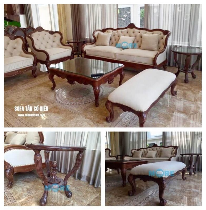 Sofa tân cổ điển MS-011 với chất liệu gỗ tự nhiên óc chó, bọc nỉ nhập khẩu cao cấp màu trắng nổi bật đã được bàn giao tại chung cư Gardenia.